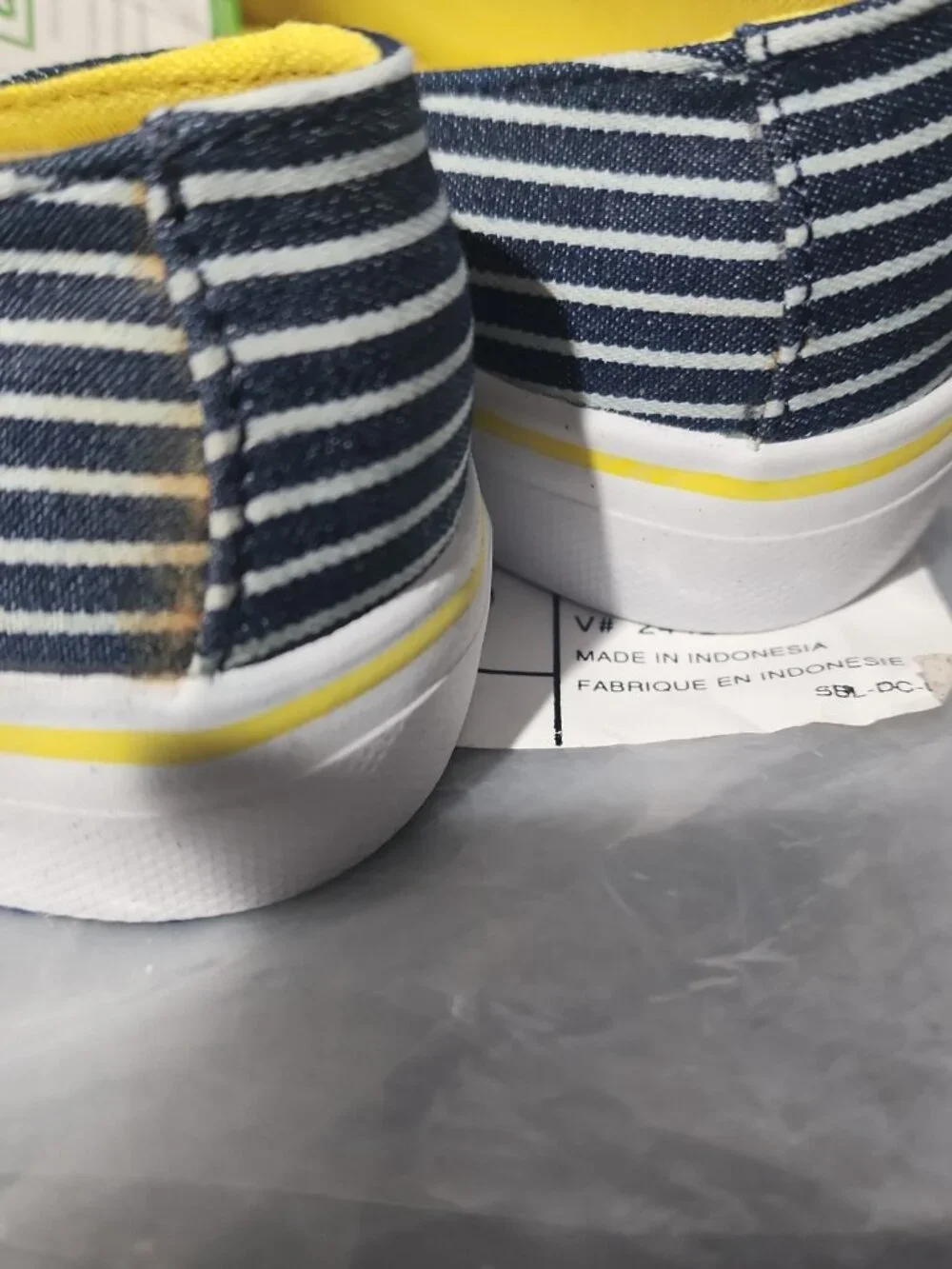 LANDS END Girls size 12 Canvas Slip On Shoes navy blue white stripe new w Agion
